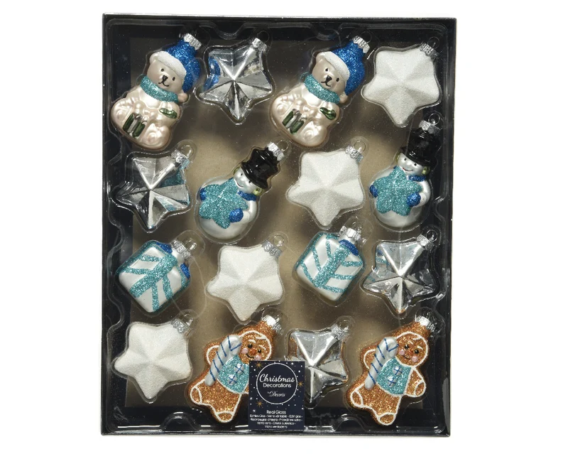 Box a 16 Figur Glas Mix blau L19 B18.50 H5.50cm