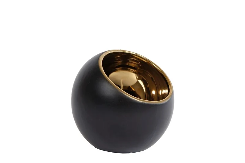 Teelichth "Pia" S gold/schwarz erdfarben 10.5x10.5x10cm