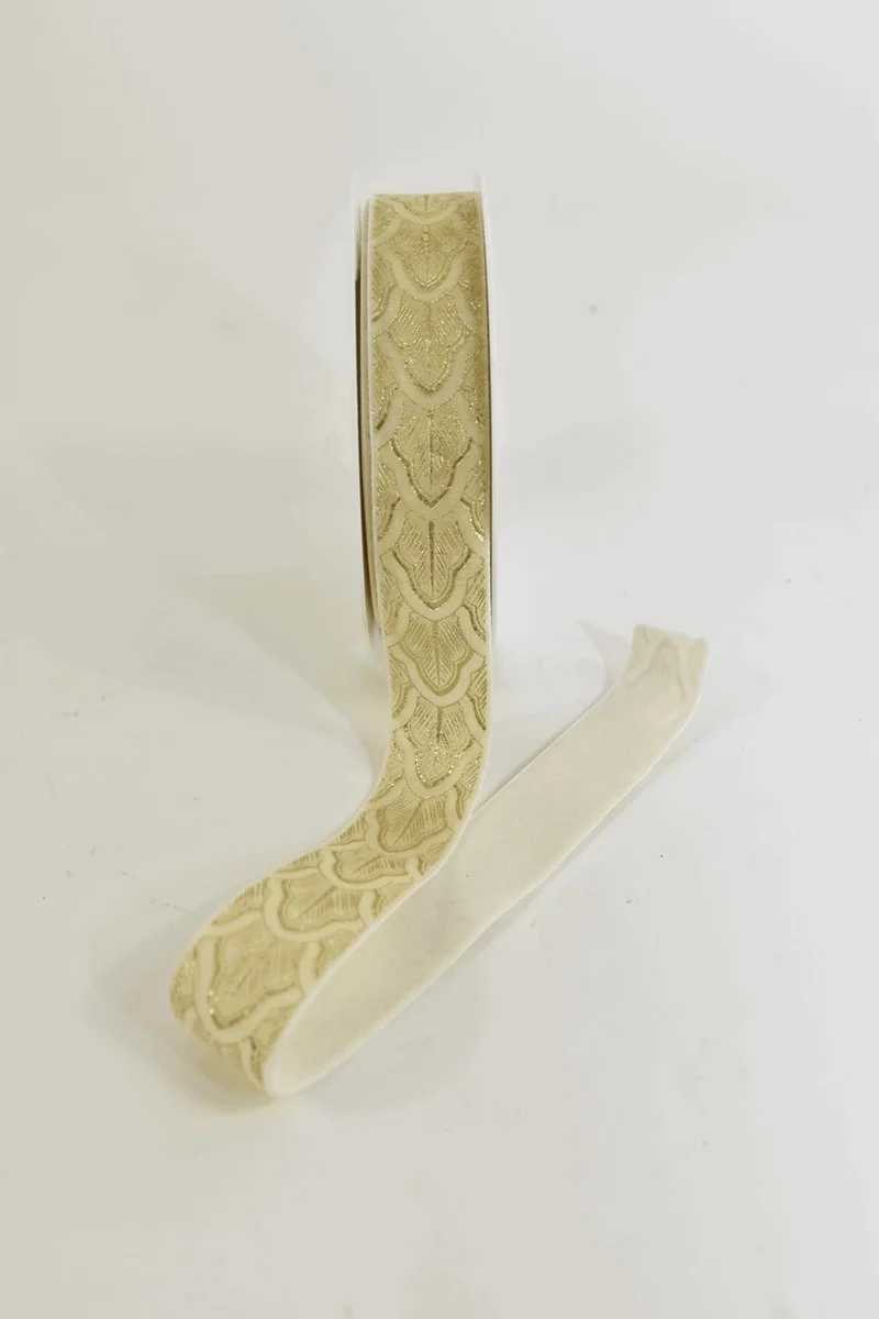 Satinband mit bedruckten Blättern 25mm 20mtr hellgrün/weiß