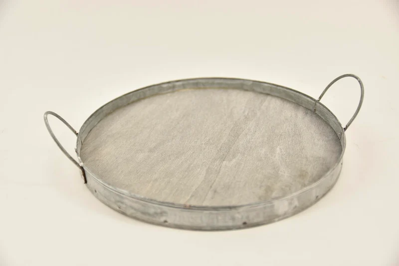 Tablett quadratisch Zink/Holz mit Ohren 22x22x2/5,5cm grau-wash