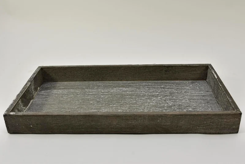 Houten tray/planter rechthoek grey-wash 30x9x6cm