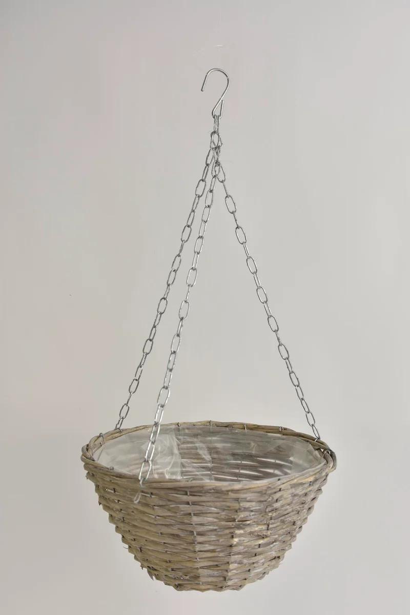 Hanging basket riet Grey wash D24 H14cm