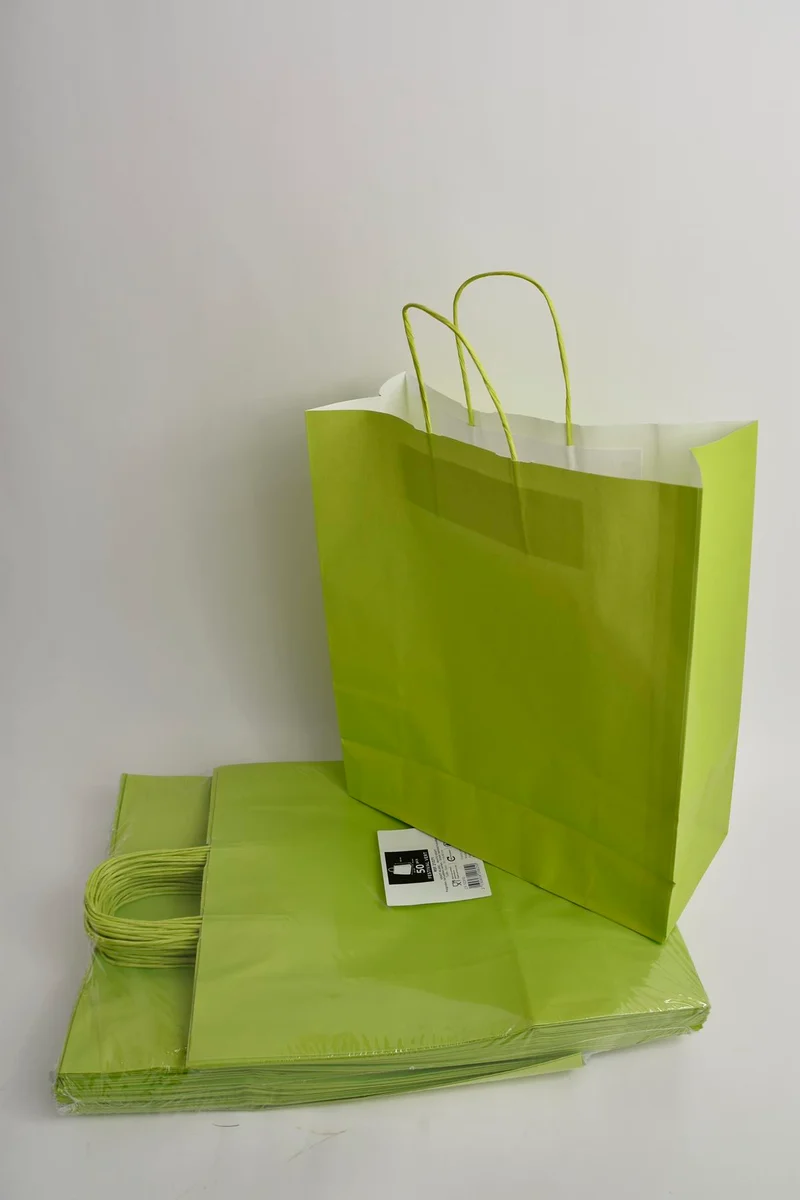Tragetasche Lime kraft 35+14x40cm a 50 Stück gedreht handv.