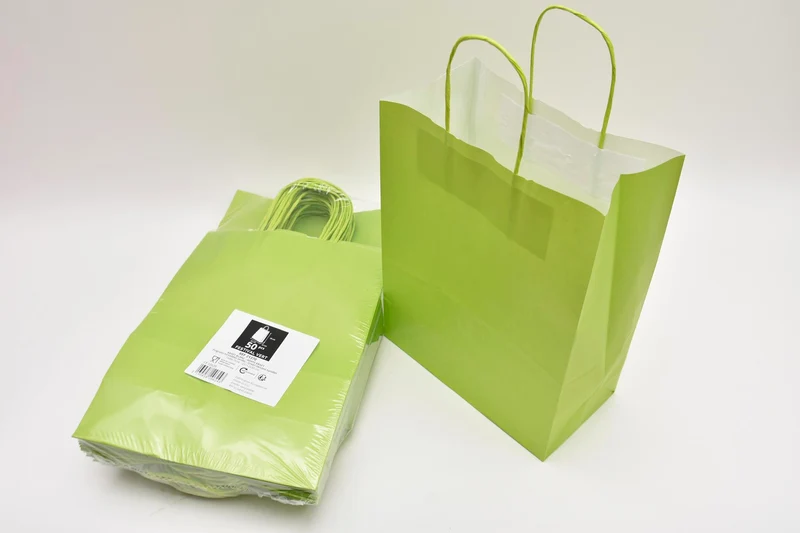Tragetasche Lime kraft 23+12x30cm a 50 Stück gedrehter Griff