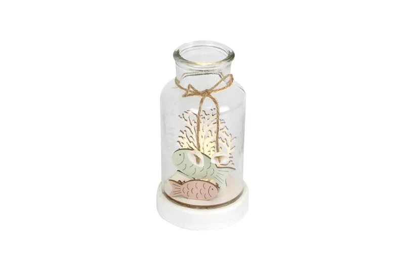 Glasflasche mit Holzszene und Licht 9,5x9,5x16cm Multi
