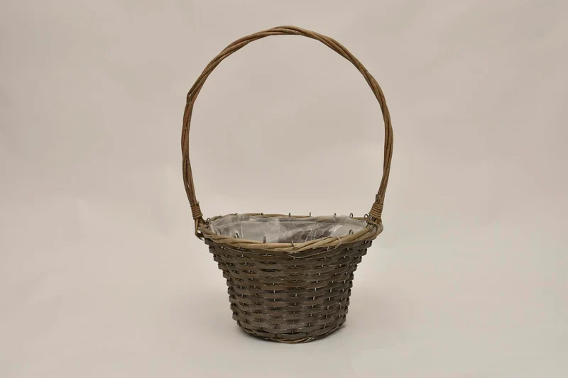 Henkelkorb aus Schilf rund grau D31 H19/51cm