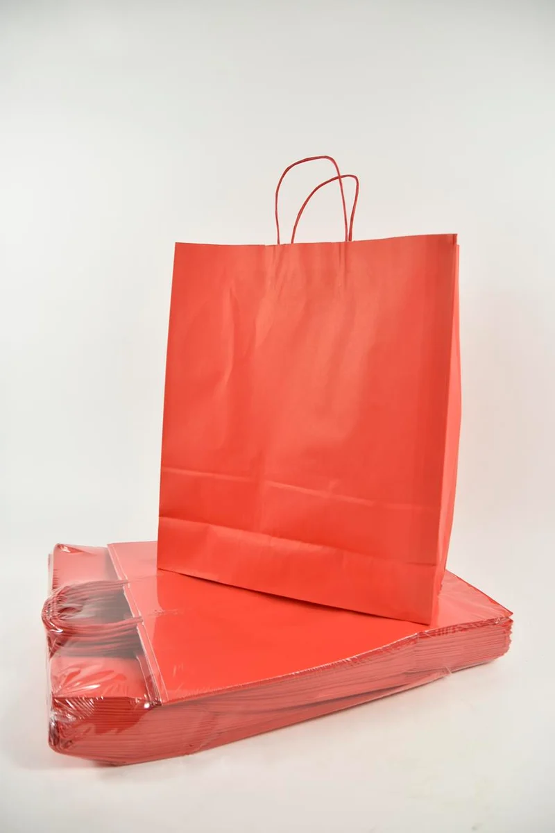 Tragetasche Rot Kraft 35+14x40cm zu 50 Stück gedreht Handv.
