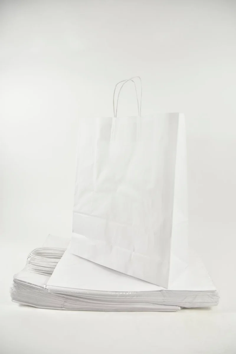 Tragetasche Weiß Kraft 35 + 14x44 cm zu 50 Stück gedreht Handv.