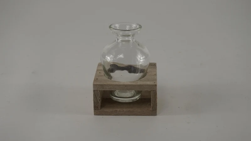 Holztablett grau mit 1 Flasche